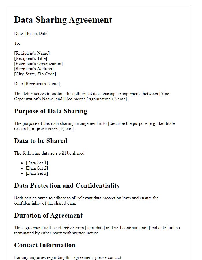 Letter template of authorized data sharing arrangements