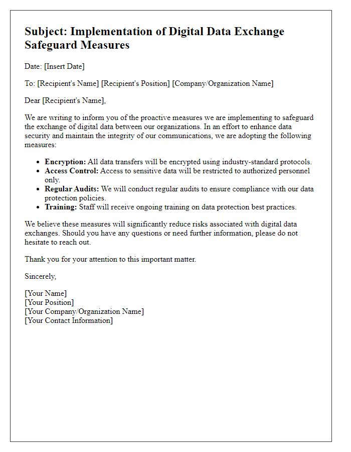 Letter template of digital data exchange safeguard measures