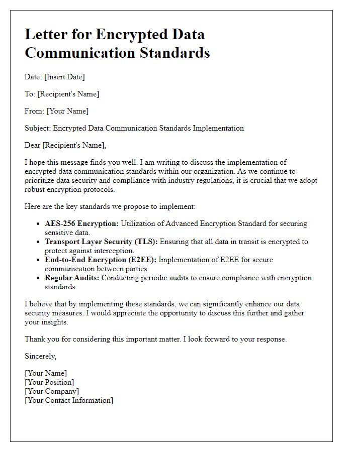 Letter template of encrypted data communication standards