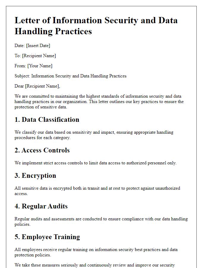 Letter template of information security and data handling practices