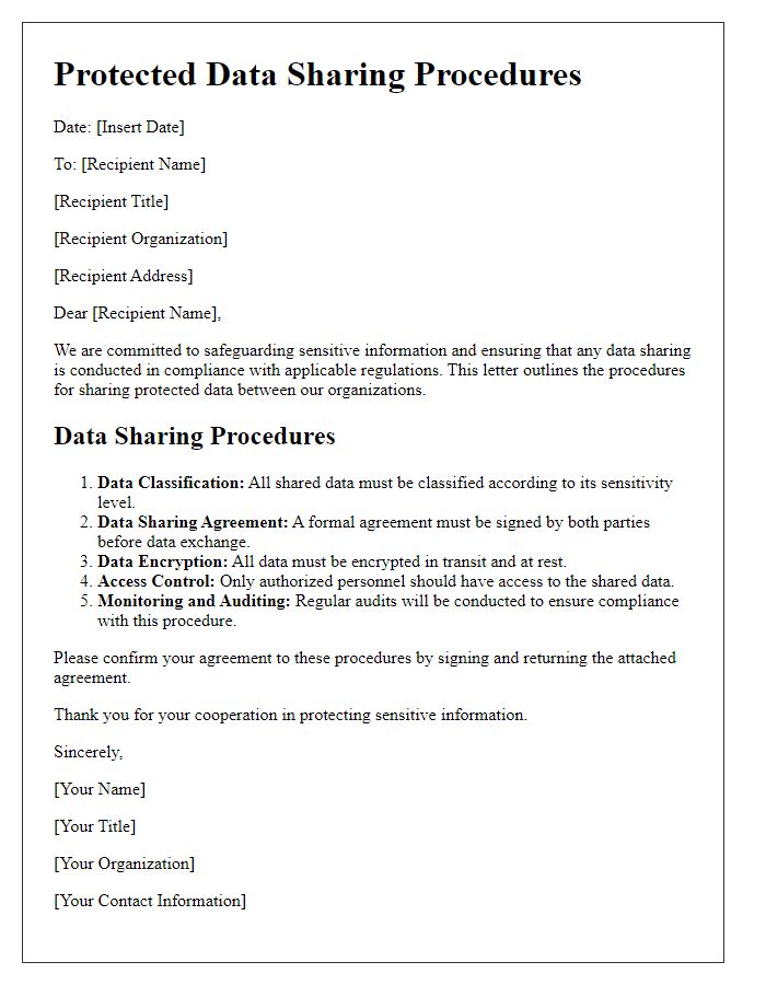 Letter template of protected data sharing procedures