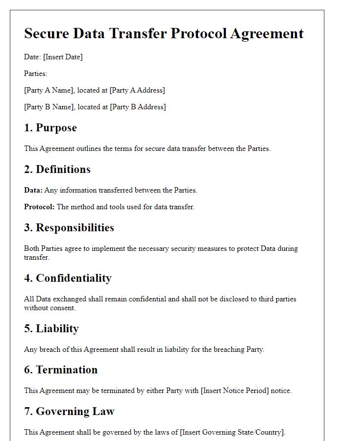 Letter template of secure data transfer protocol agreement