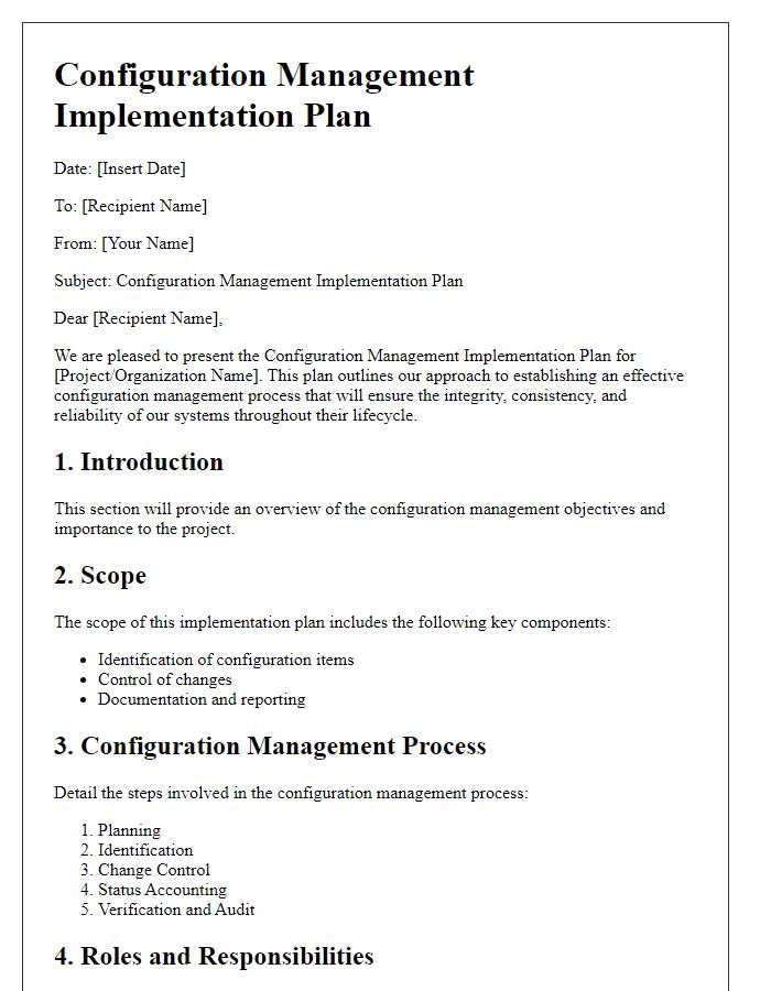 Letter template of configuration management implementation plan