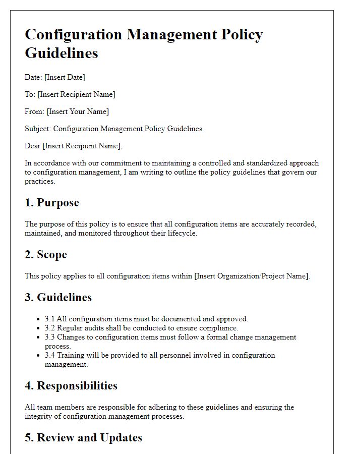 Letter template of configuration management policy guidelines