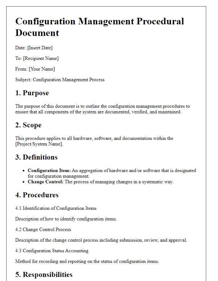 Letter template of configuration management procedural document