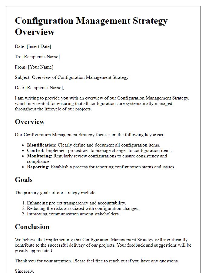 Letter template of configuration management strategy overview