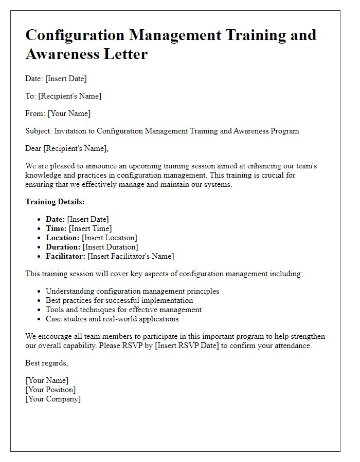 Letter template of configuration management training and awareness