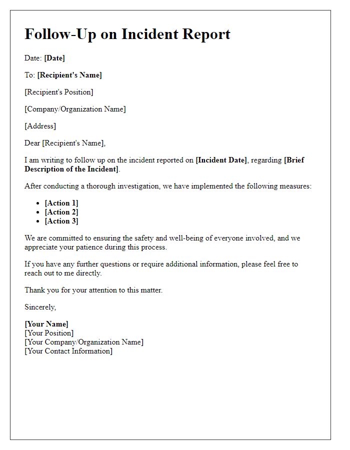 Letter template of problem incident follow-up