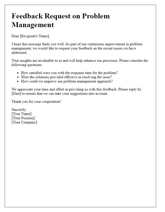 Letter template of problem management feedback request