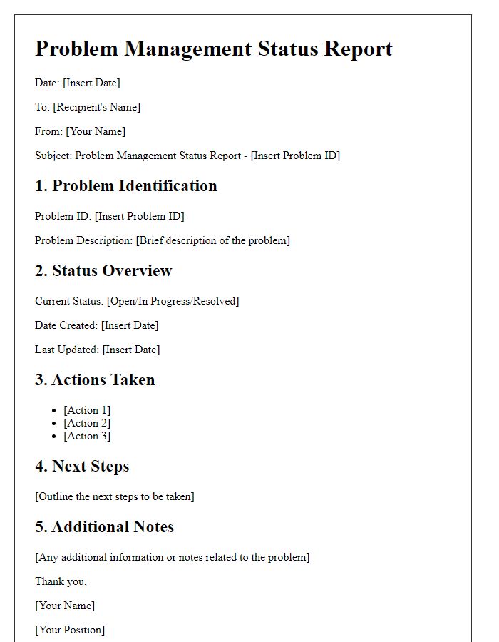 Letter template of problem management status report