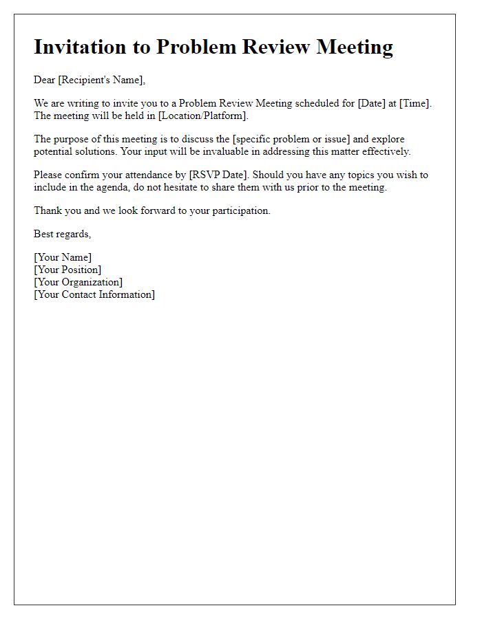 Letter template of problem review meeting invitation