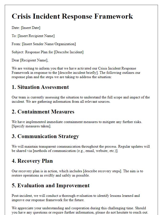 Letter template of crisis incident response framework.