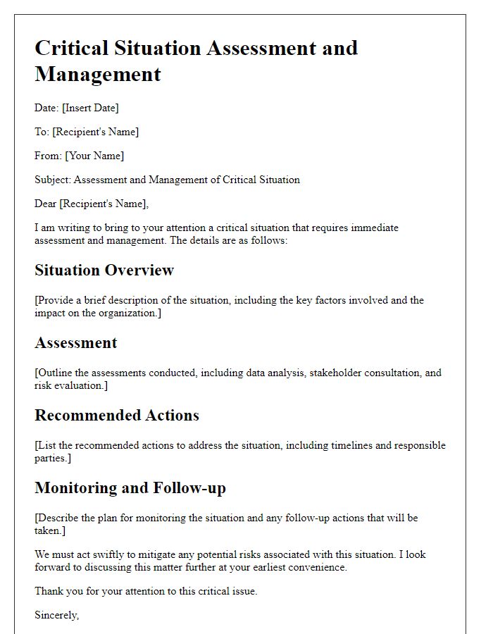 Letter template of critical situation assessment and management.