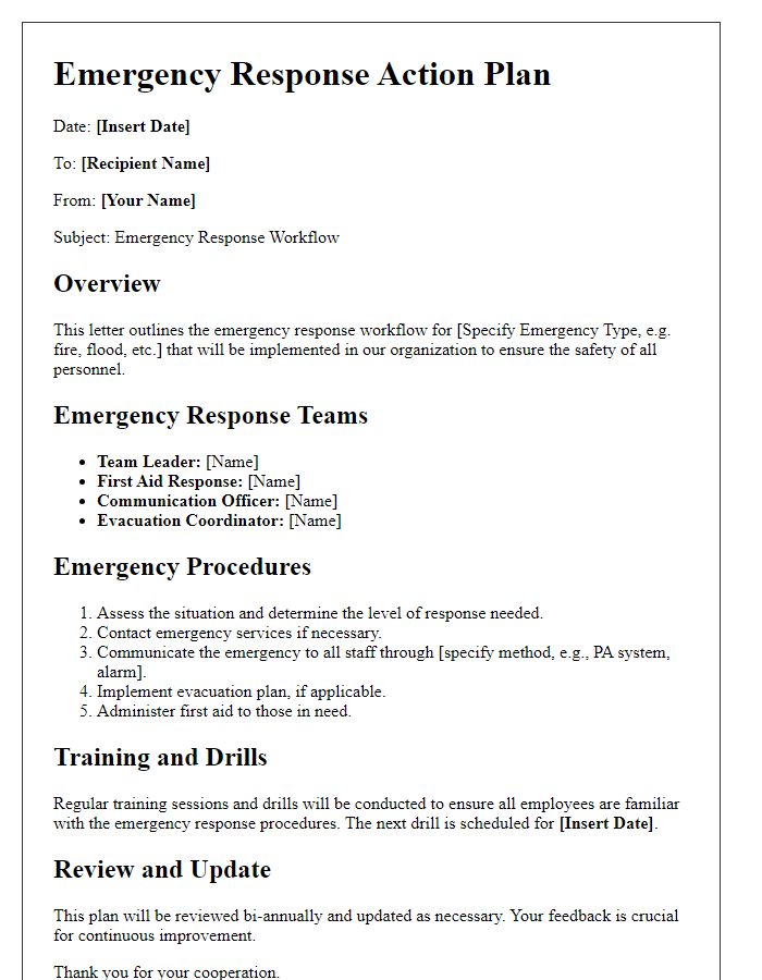 Letter template of emergency response workflow.