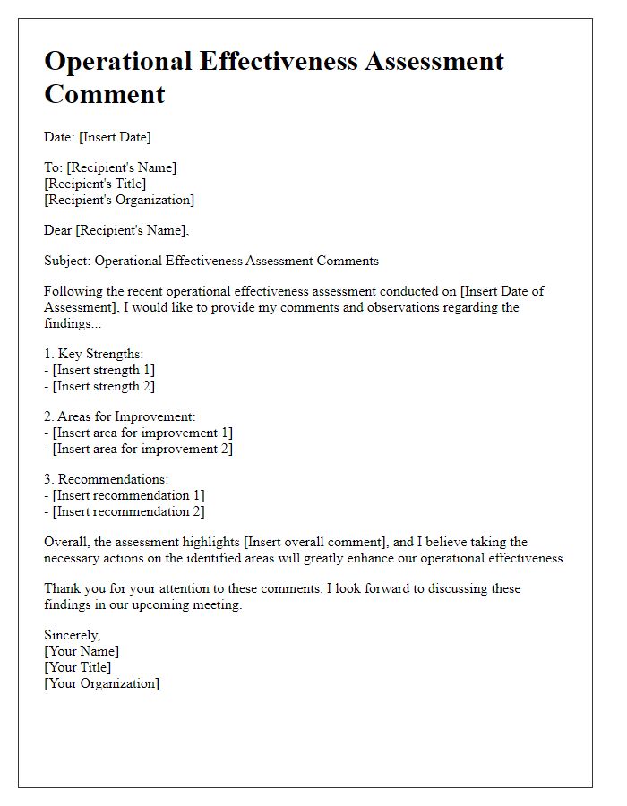 Letter template of operational effectiveness assessment comment