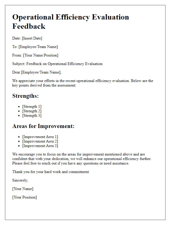 Letter template of operational efficiency evaluation feedback