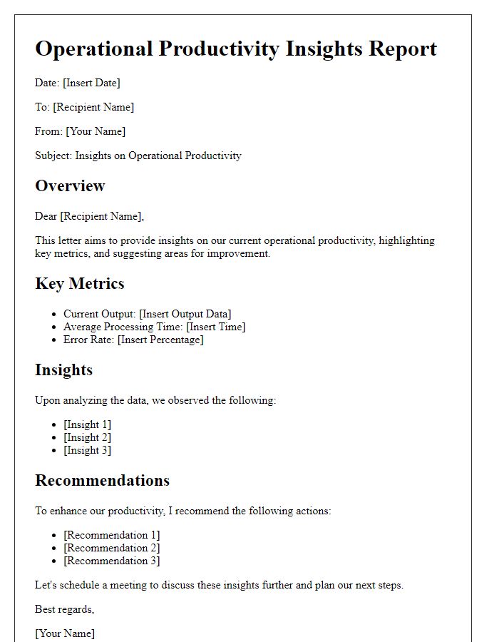 Letter template of operational productivity insights