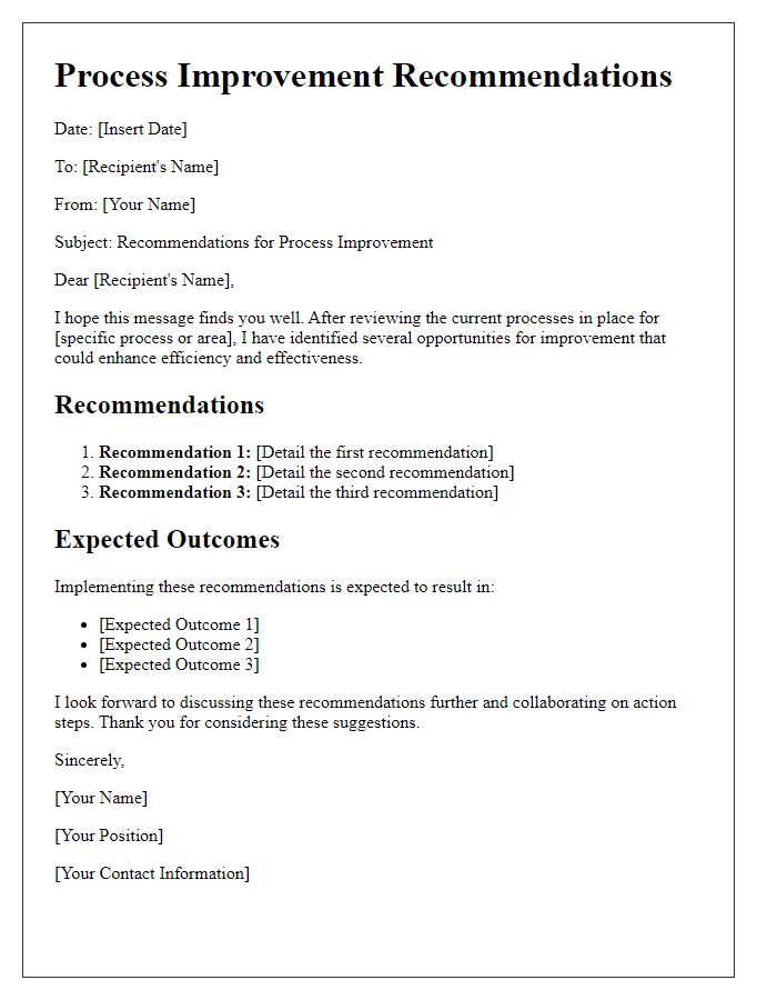 Letter template of process improvement recommendations