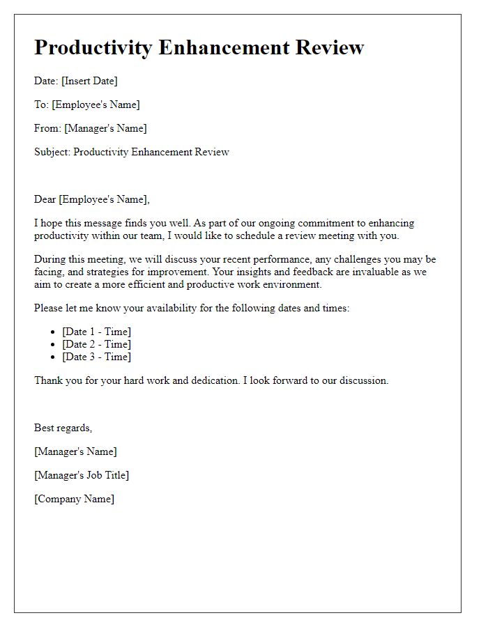 Letter template of productivity enhancement review