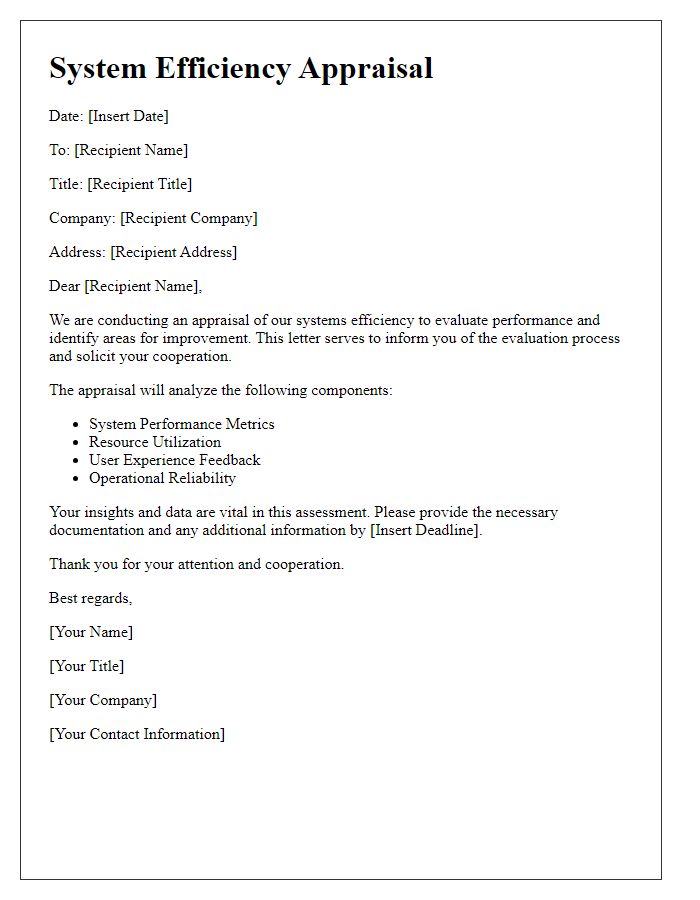 Letter template of system efficiency appraisal