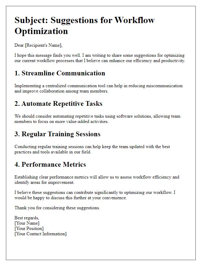 Letter template of workflow optimization suggestions