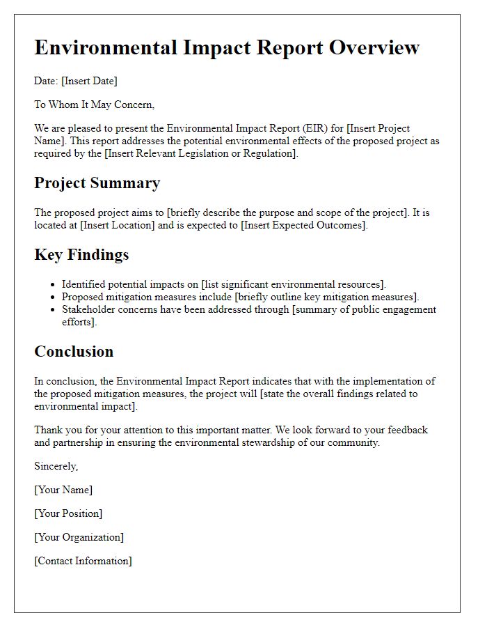 Letter template of Environmental Impact Report Overview