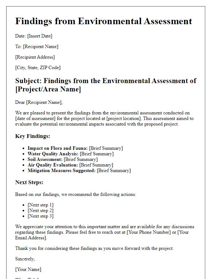 Letter template of Findings from Environmental Assessment