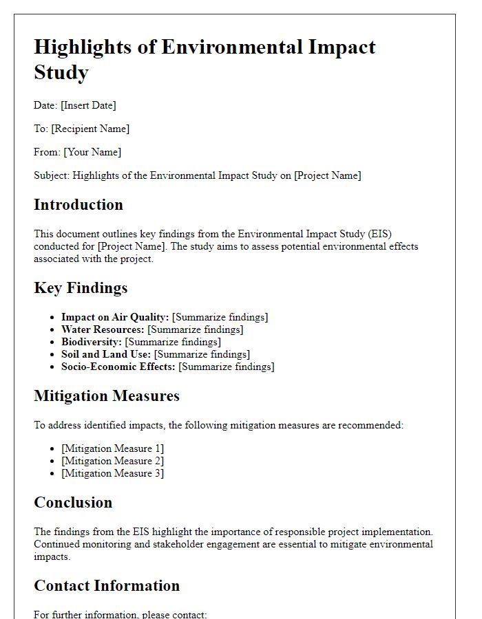 Letter template of Highlights of Environmental Impact Study