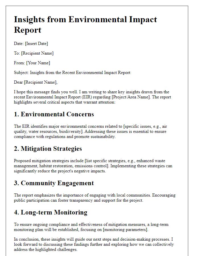 Letter template of Insights from Environmental Impact Report