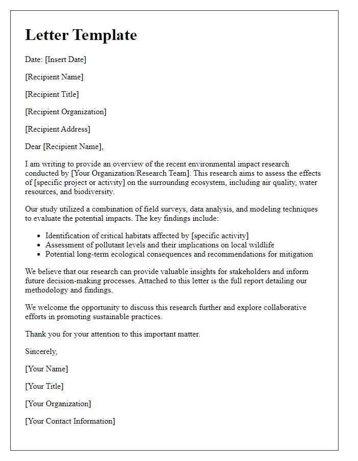 Letter template of Overview of Environmental Impact Research