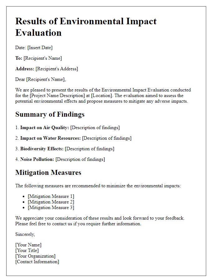 Letter template of Results of Environmental Impact Evaluation