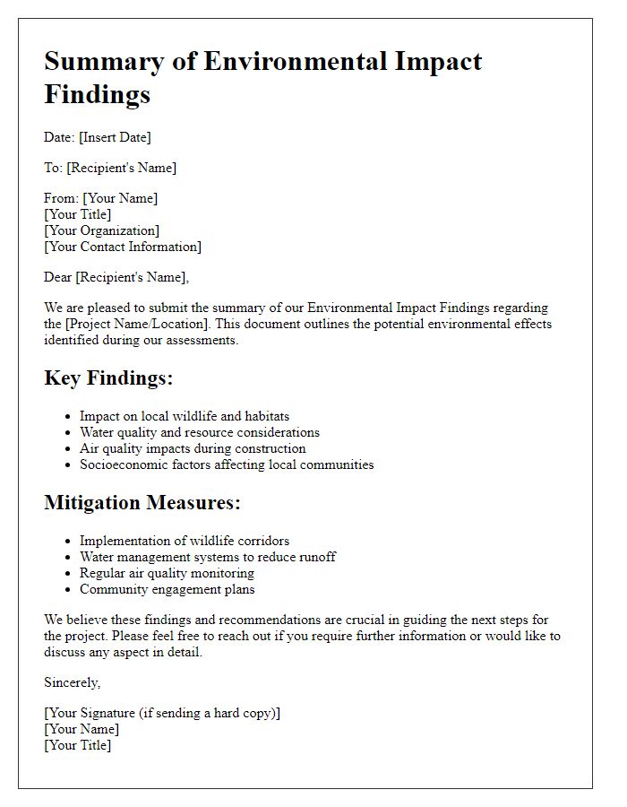 Letter template of Summary of Environmental Impact Findings