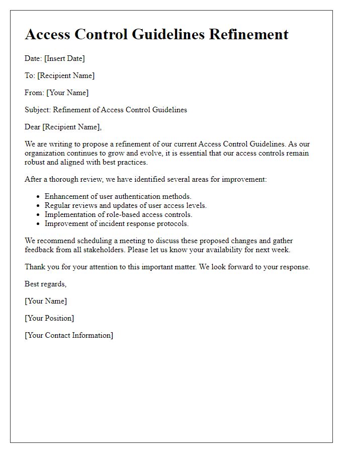 Letter template of access control guidelines refinement