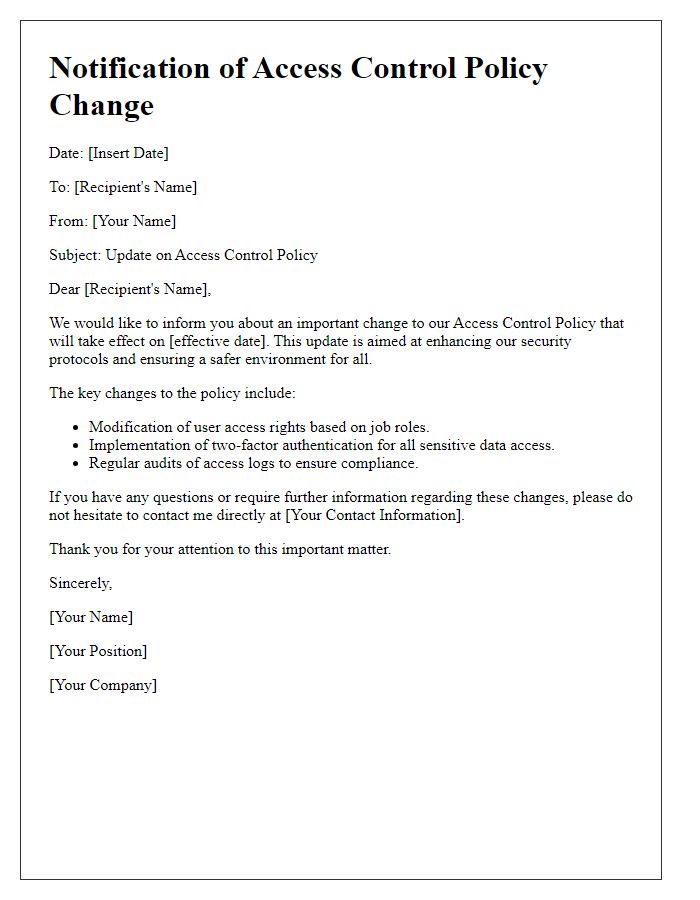 Letter template of access control policy change communication