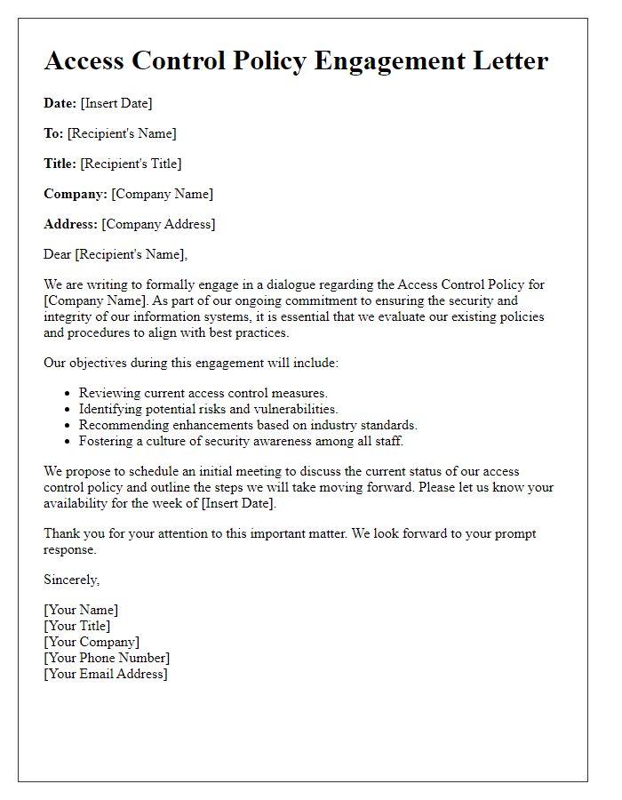 Letter template of access control policy engagement