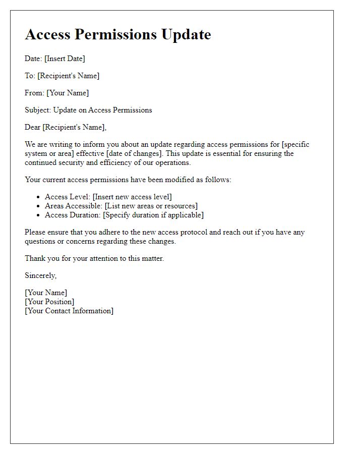 Letter template of access permissions update