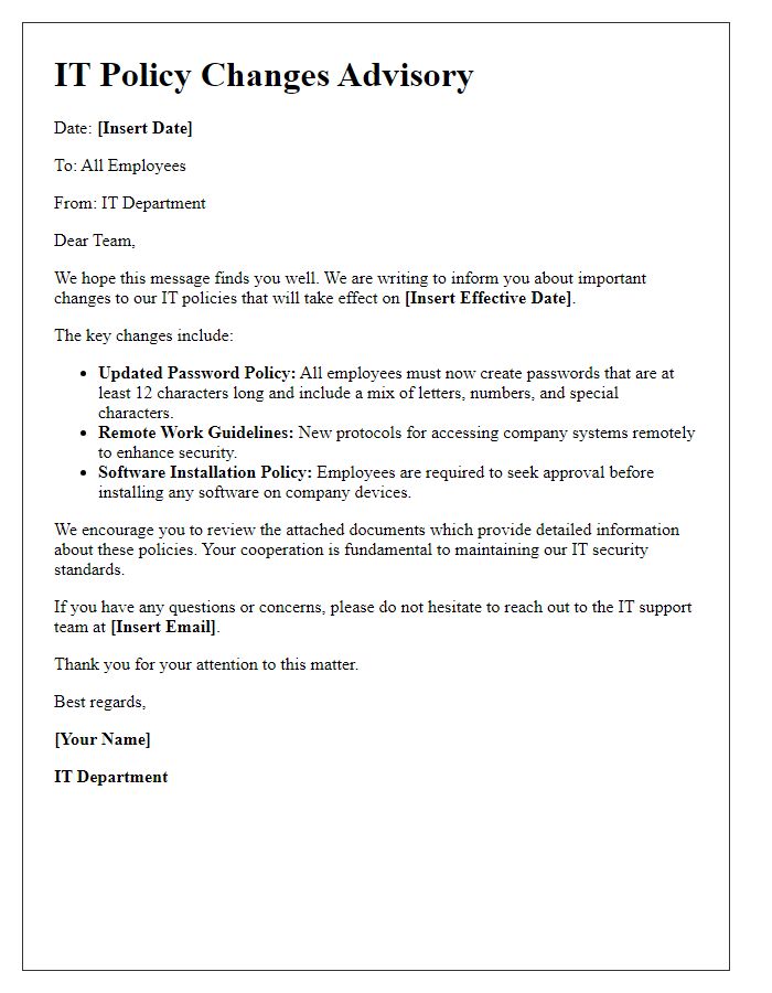 Letter template of IT policy changes advisory