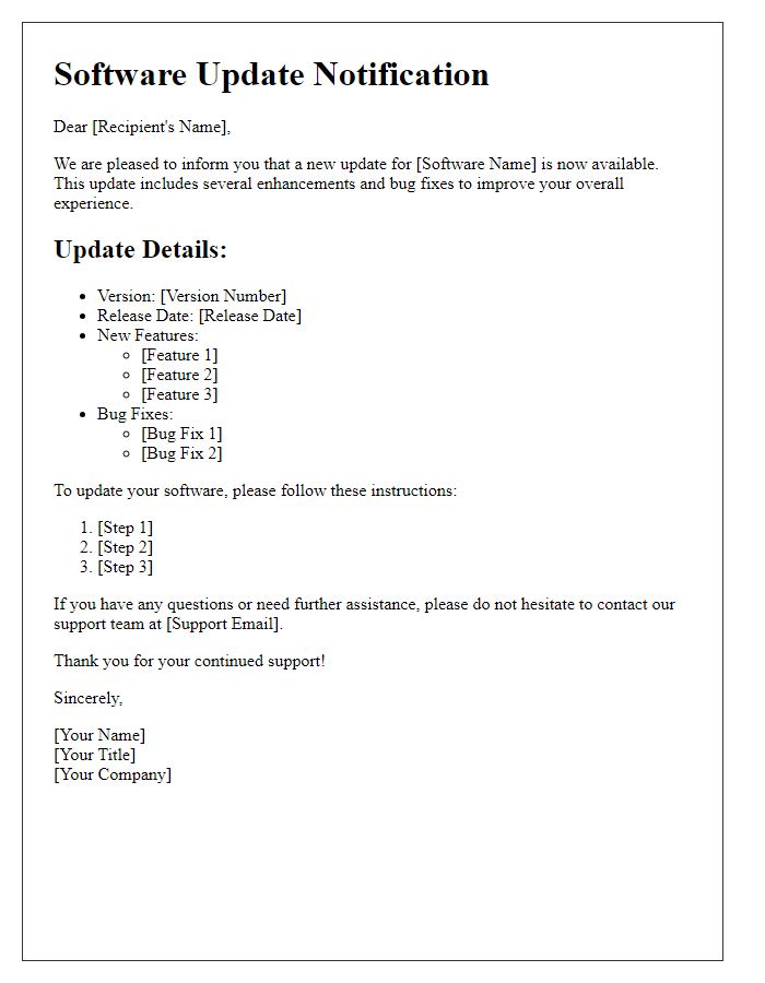 Letter template of software update information