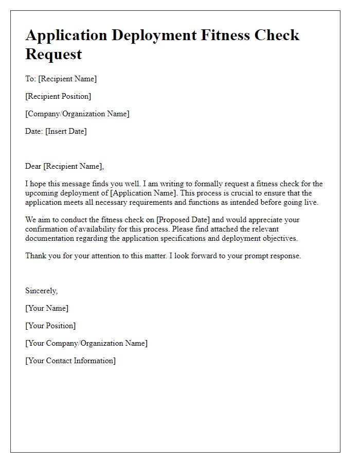 Letter template of application deployment fitness check