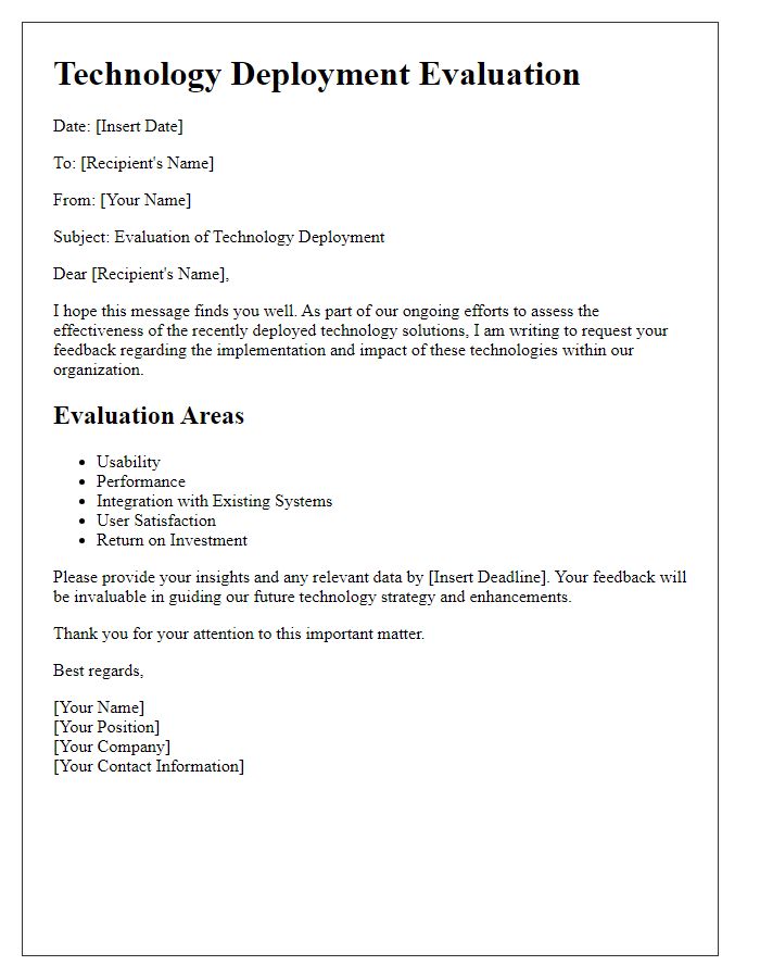 Letter template of technology deployment evaluation