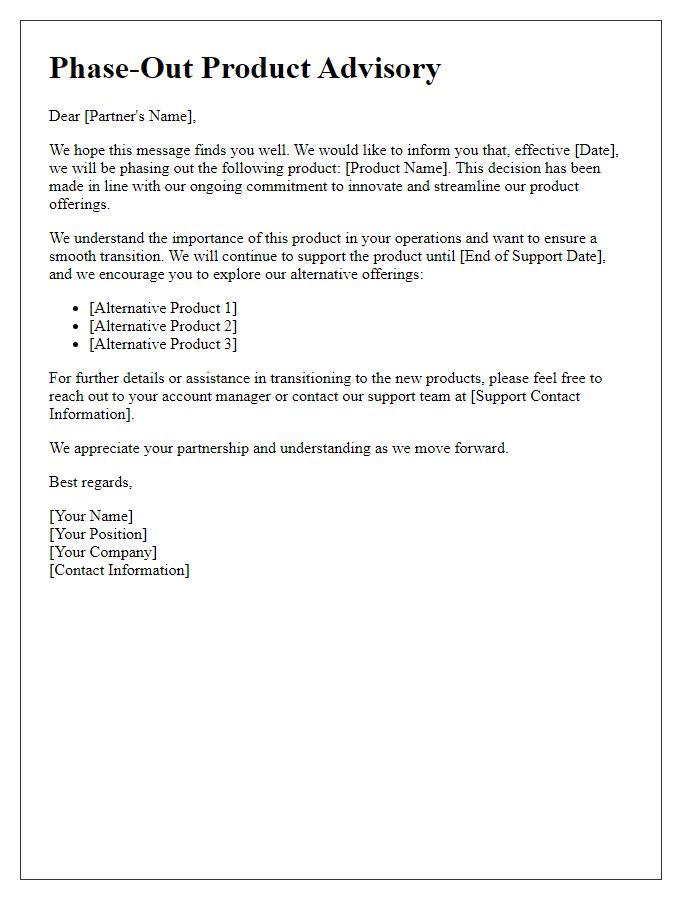Letter template of phase-out product advisory for partners