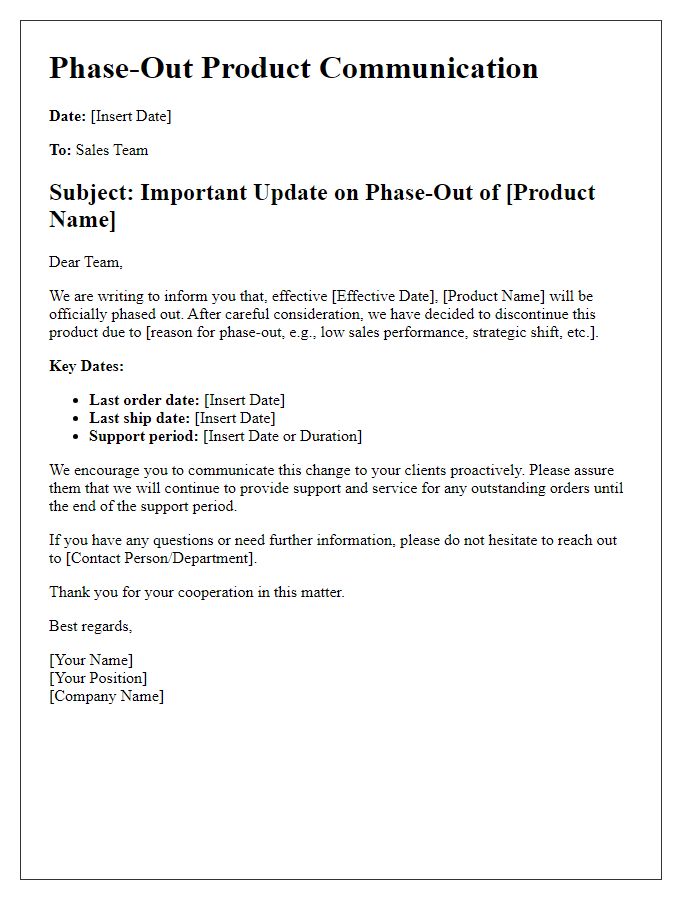 Letter template of phase-out product communication for sales teams