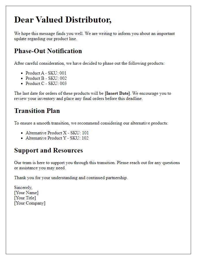 Letter template of phase-out product update for distributors