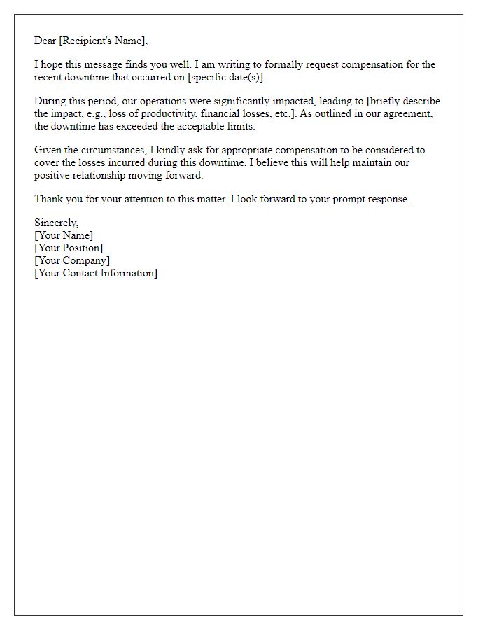 Letter template of downtime compensation request