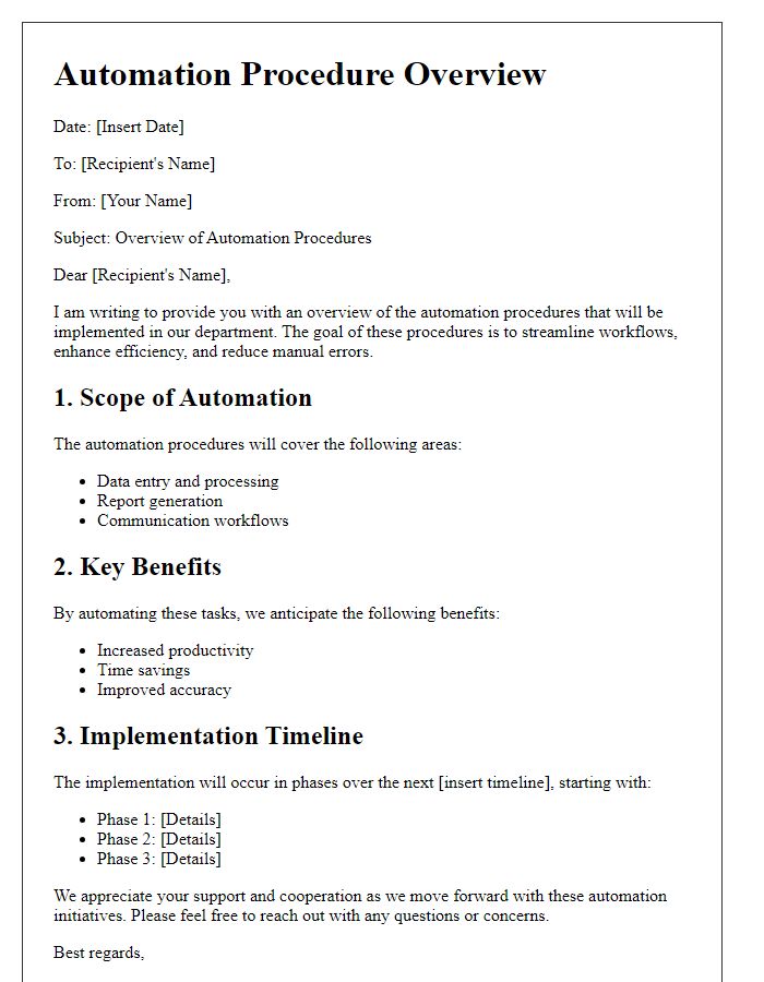 Letter template of automation procedure overview