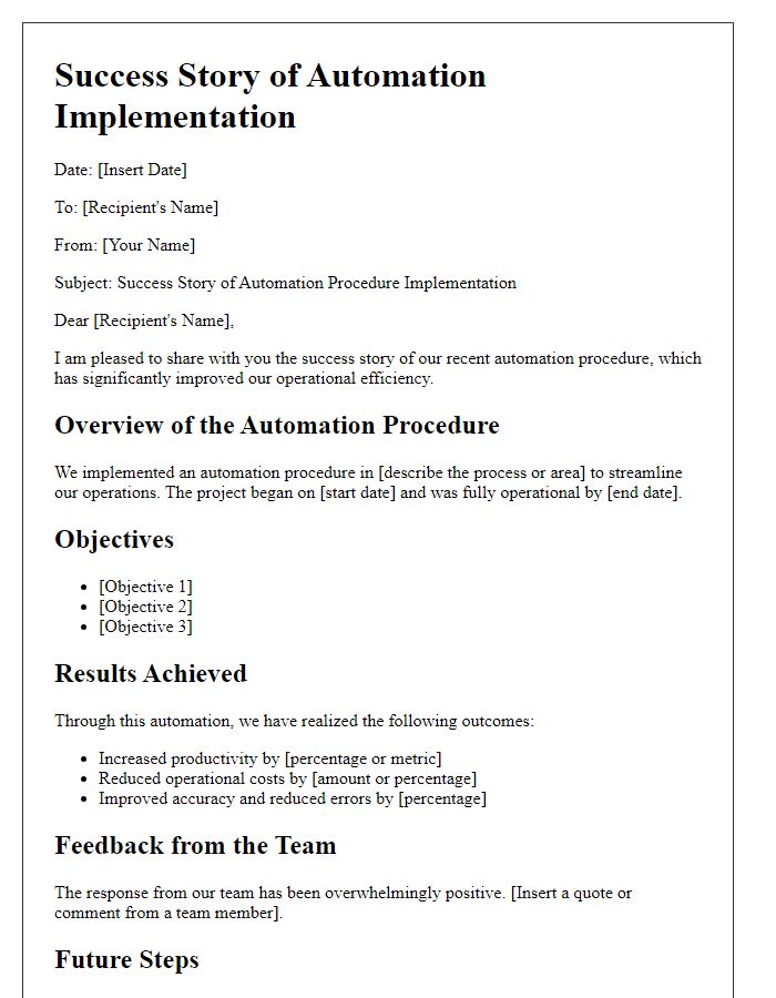 Letter template of automation procedure success stories