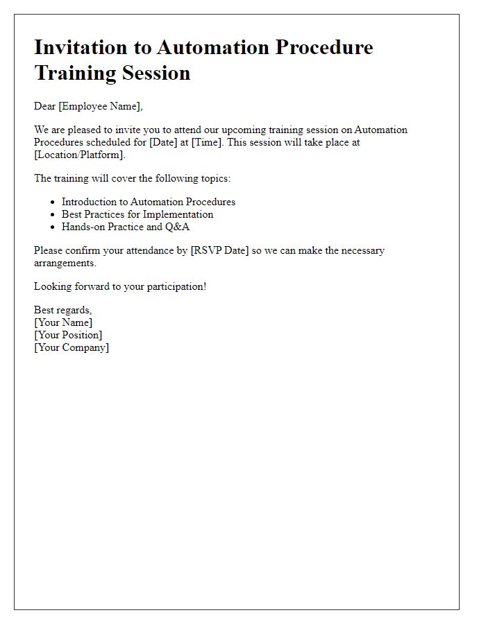 Letter template of automation procedure training session