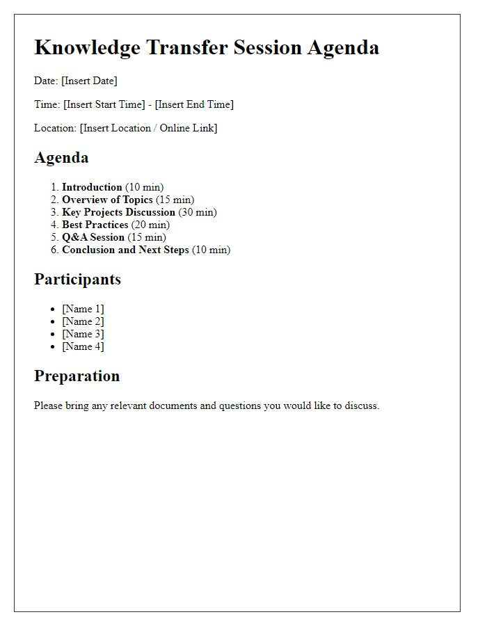 Letter template of knowledge transfer session agenda