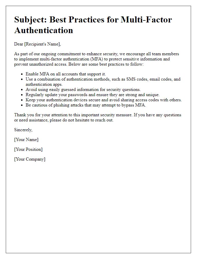 Letter template of multi-factor authentication best practices.