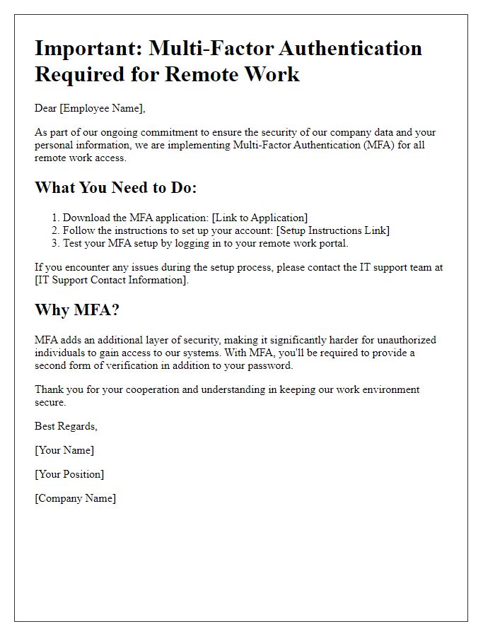 Letter template of multi-factor authentication for remote work.